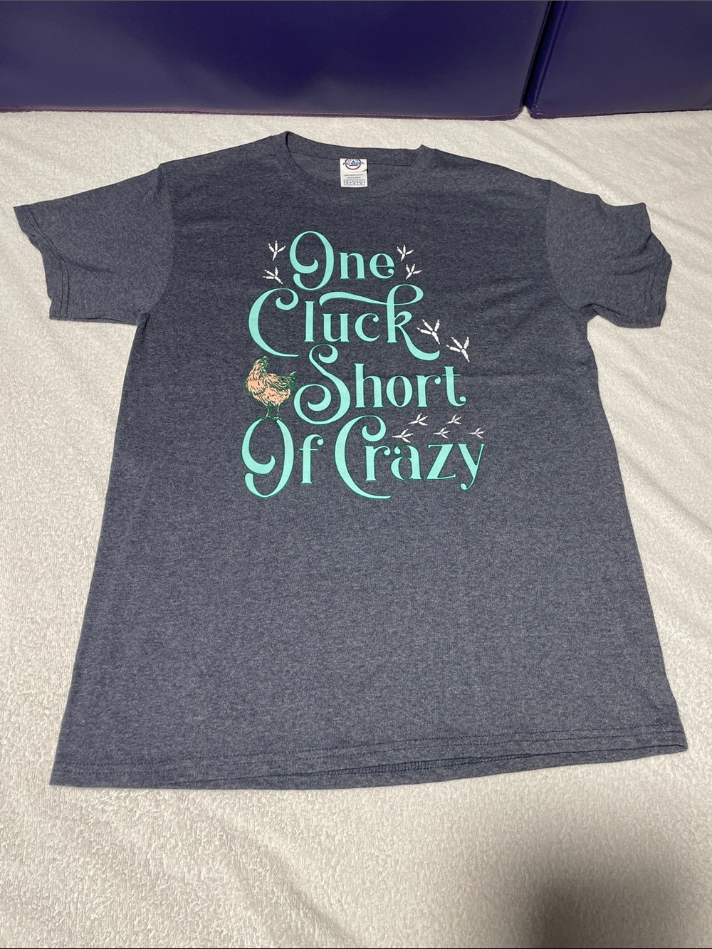 One Cluck Short Of Crazy Graphic Tee - Charcoal with Mint